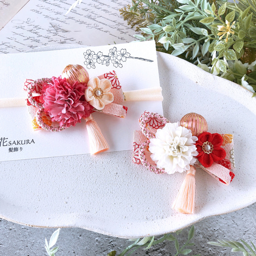 つまみ細工 ちりめん細工髪飾りヘアクリップ 和風ハンドメイド