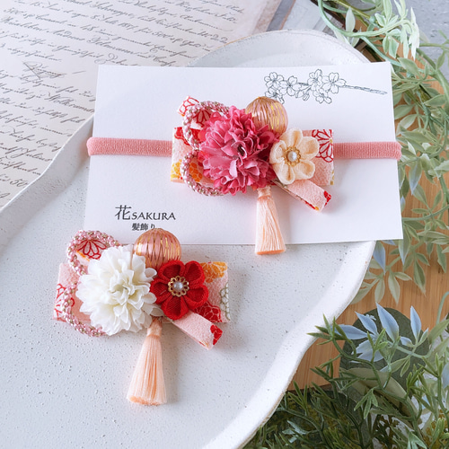 リボンヘアゴム♡花柄ピンク♡ハンドメイド