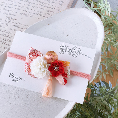 ベビーキッズ 和風リボンの髪飾り【ピンク】/ベビーヘアバンド