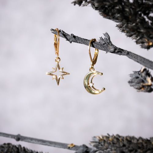 再販】三日月&一等星ピアス◇人気モチーフ◇ゴールド【サージカル
