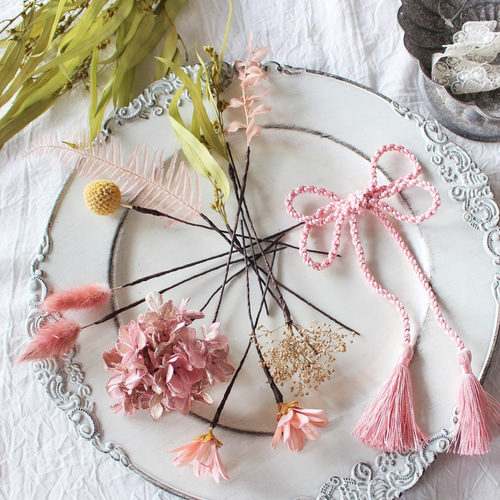 Heartヒロインリボンヘッドドレス(タータン) ピンク Heart Heroine Ribbon Headdress (Solid) by Angelic Pretty