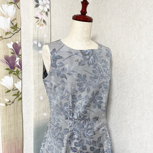 大島紬プリンセスラインワンピース 桜東風 着物リメイク ワンピース