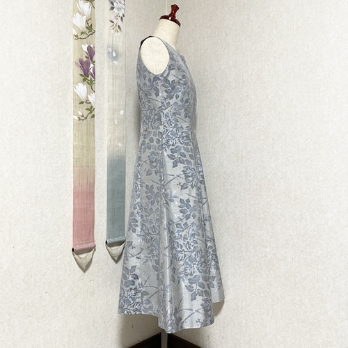 大島紬プリンセスラインワンピース 桜東風 着物リメイク ワンピース