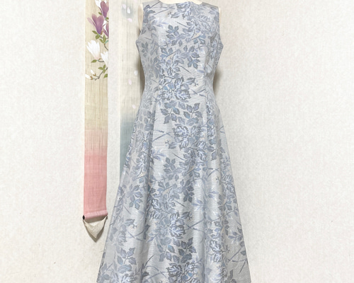 No217大島紬着物リメイク 7マルキ泥大島プリンセスラインワンピ（被りタイプ） No217大島紬着物リメイク 7マルキ泥大島プリンセスラインワンピ（被り