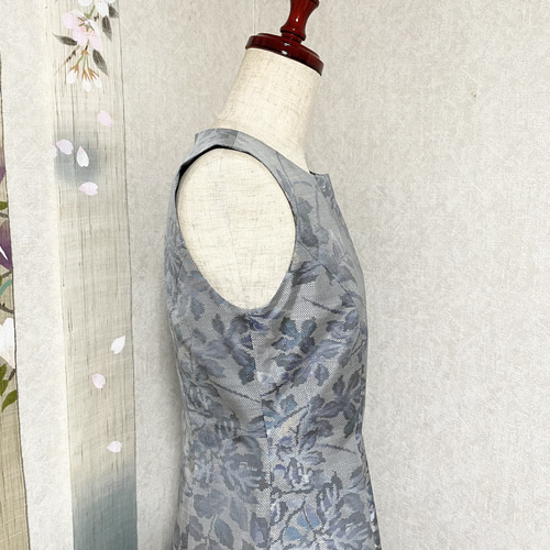 大島紬プリンセスラインワンピース 桜東風 着物リメイク ワンピース