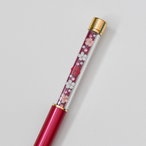 気分が上がるつまみ細工のボールペン　小さなバラ　春色梅紫 6枚目の画像
