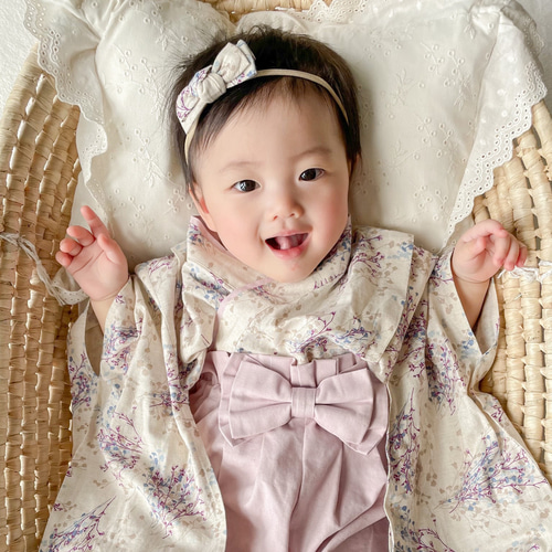 ベビー袴 キナリかすみ草×くすみピンク 70/80 ベビー服 KANA ベビー袴 キナリかすみ草×くすみピンク 70/80 ベビー服 KANA