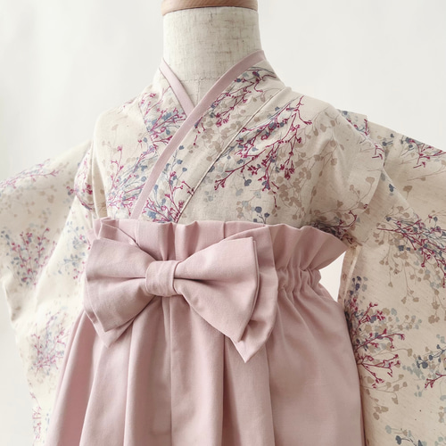 ベビー袴 キナリかすみ草×くすみピンク 70/80 ベビー服 KANA ベビー袴 キナリかすみ草×くすみピンク 70/80 ベビー服 KANA