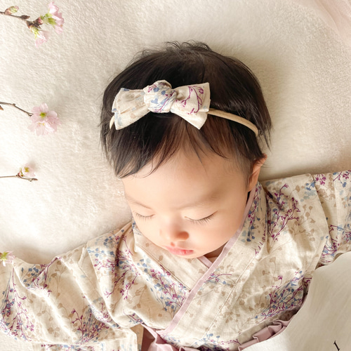 ベビー袴 キナリかすみ草×くすみピンク 70/80 ベビー服 KANA ベビー袴 キナリかすみ草×くすみピンク 70/80 ベビー服 KANA