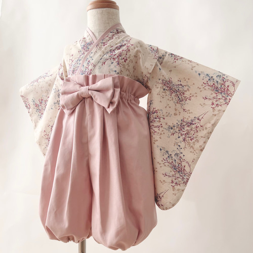 ベビー袴 キナリかすみ草×くすみピンク 70/80 ベビー服 KANA ベビー袴 キナリかすみ草×くすみピンク 70/80 ベビー服 KANA