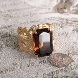 ダークブラウン｜エメラルドカット クリスタルガラス アンティーク調