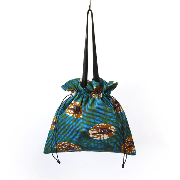 ツバメ柄の巾着バッグ（アフリカンプリント）トートバッグ 鳥 燕 1枚目の画像