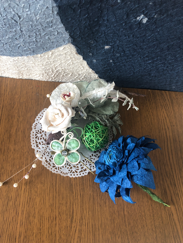 成人式卒業式に和紙髪飾りデコレーション組み合わせ自由ヘアアクセサリー和装小物かんざし水引結婚式ナチュラルブルー青花バラ 8枚目の画像