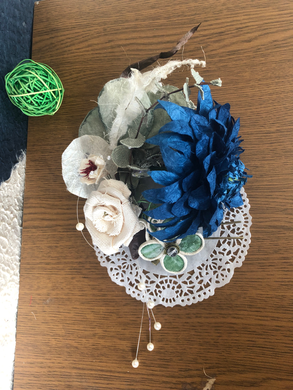 成人式卒業式に和紙髪飾りデコレーション組み合わせ自由ヘアアクセサリー和装小物かんざし水引結婚式ナチュラルブルー青花バラ 6枚目の画像