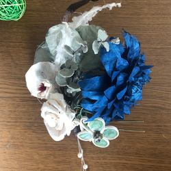 成人式卒業式に和紙髪飾りデコレーション組み合わせ自由ヘアアクセサリー和装小物かんざし水引結婚式ナチュラルブルー青花バラ 1枚目の画像