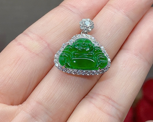 翡翠 布袋様 チャーム Lucky365 天然A貨 無着色 翡翠 ヒスイ 硬玉 幸運の神 布袋様