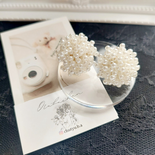 156 つぶつぶ パール ピアス イヤリング ハンドメイド　結婚式 大人の大ぶりつぶつぶパールピアス フォーマル ウェディング