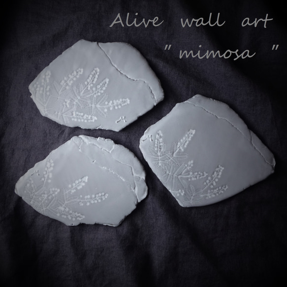 ミモザ　壁掛け Alive wall art　陶板画　陶器　 1枚目の画像