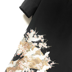 送料無料 着物 リメイク 留袖 鶴 正絹 大きめ シルク ロングドレス 華やか 3L〜 ハンドメイド 3枚目の画像
