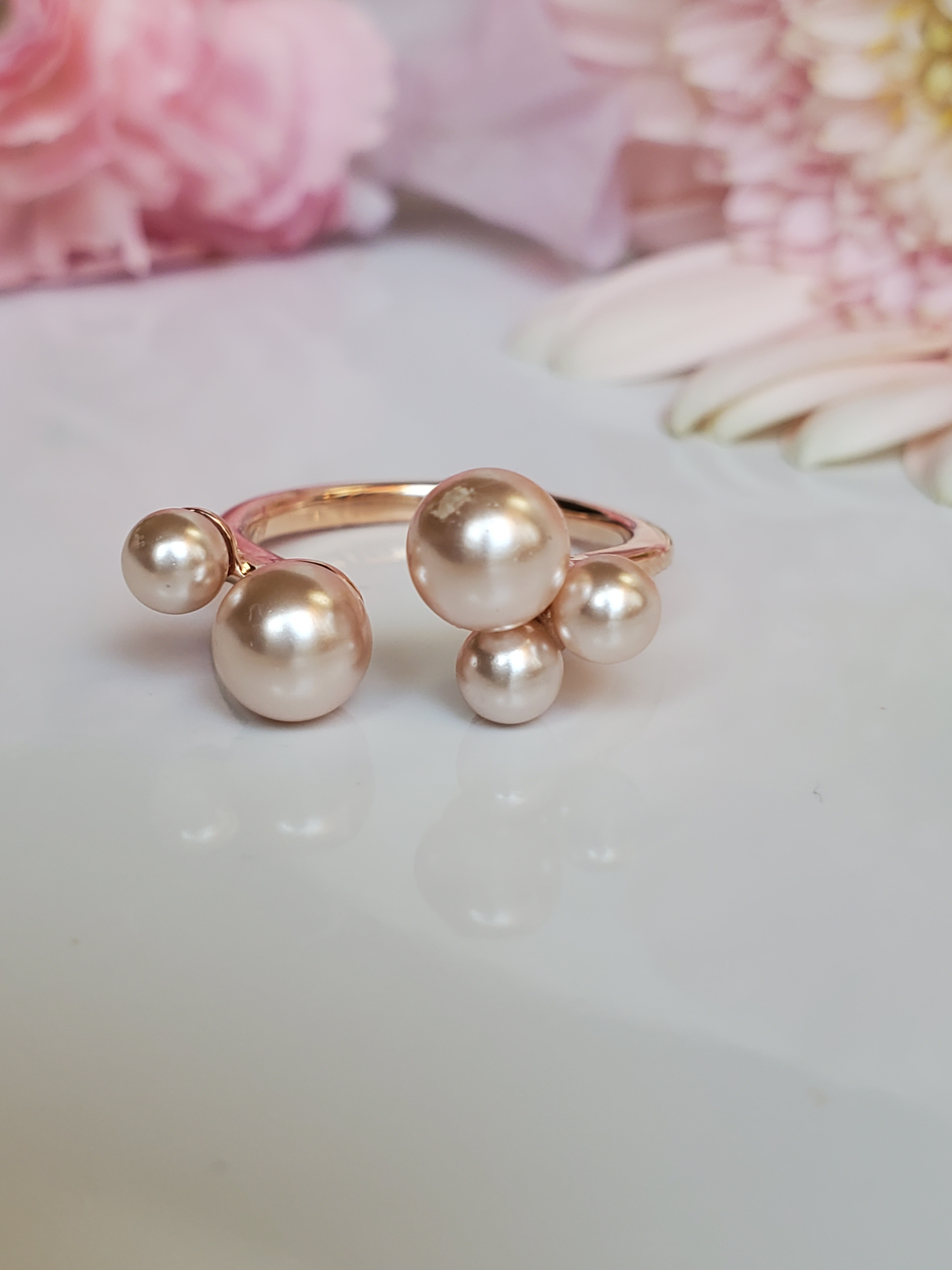 サクラ色の淡いピンクパールバーブルリングSV925,RS-108