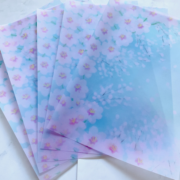 青空と桜　トレーシングペーパー　5枚セット　かわいい　おしゃれ　透明　デザインペーパー　自然　春　 1枚目の画像