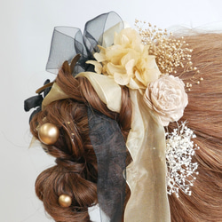 J10  リボン　ドライフラワー　ゴールド　シルバー　髪飾り　紐　水引　卒業式　袴　成人式　振袖　結婚式　和装 2枚目の画像