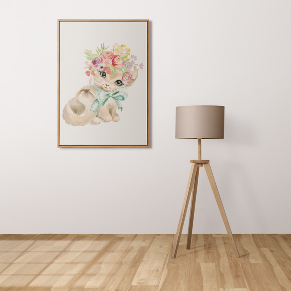 キッズ 可愛い アニマルアート ネコ 花かんむり / インテリアポスター / 035 5枚目の画像