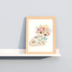 キッズ 可愛い アニマルアート ネコ 花かんむり / インテリアポスター / 035 7枚目の画像