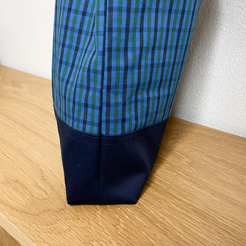 青いファミリアチェックのお着替え入れ 巾着袋 体操服袋・お着替え袋