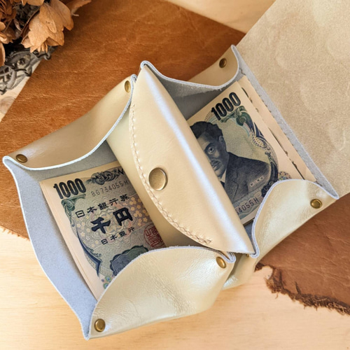 ぐしぐし手縫い＊クラッキングドットとベージュゴールド/お札が折らず  