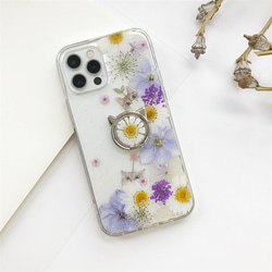 猫好きさん！可愛くてお洒落な押し花ケース！  iPhoneケース 手帳型スマホケース 2枚目の画像