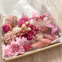 ピンク系とホワイトのドライフラワー素材　花材セット 1枚目の画像