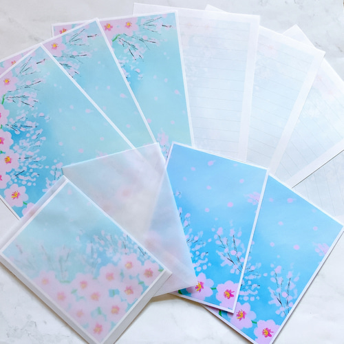 桜 青空 レターセット トレーシングペーパー 封筒 便箋 花 春