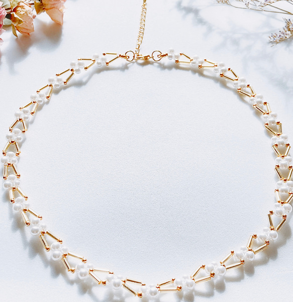 ビーズネックレス＊パール×ゴールド竹ビーズ✧˖°⌖ ネックレス