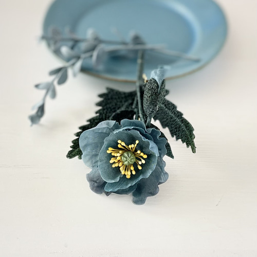布花神秘的なブルーポピーのコサージュ コサージュ 布花工房