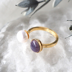 景泰藍二月生日石 x 淡水珍珠戒指 ~紫水晶~ 第6張的照片