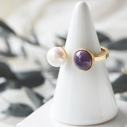 景泰藍二月生日石 x 淡水珍珠戒指 ~紫水晶~ 第3張的照片