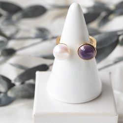 景泰藍二月生日石 x 淡水珍珠戒指 ~紫水晶~ 第4張的照片