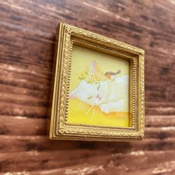 【受注制作】小さな猫の絵　『春のうたたね』　　　　/ミモザ　鳥　猫　アート　インテリア　原画 5枚目の画像