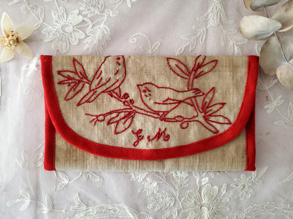 フランスヴィンテージ 赤糸刺繍のお裁縫ポーチ その他雑貨 Mon