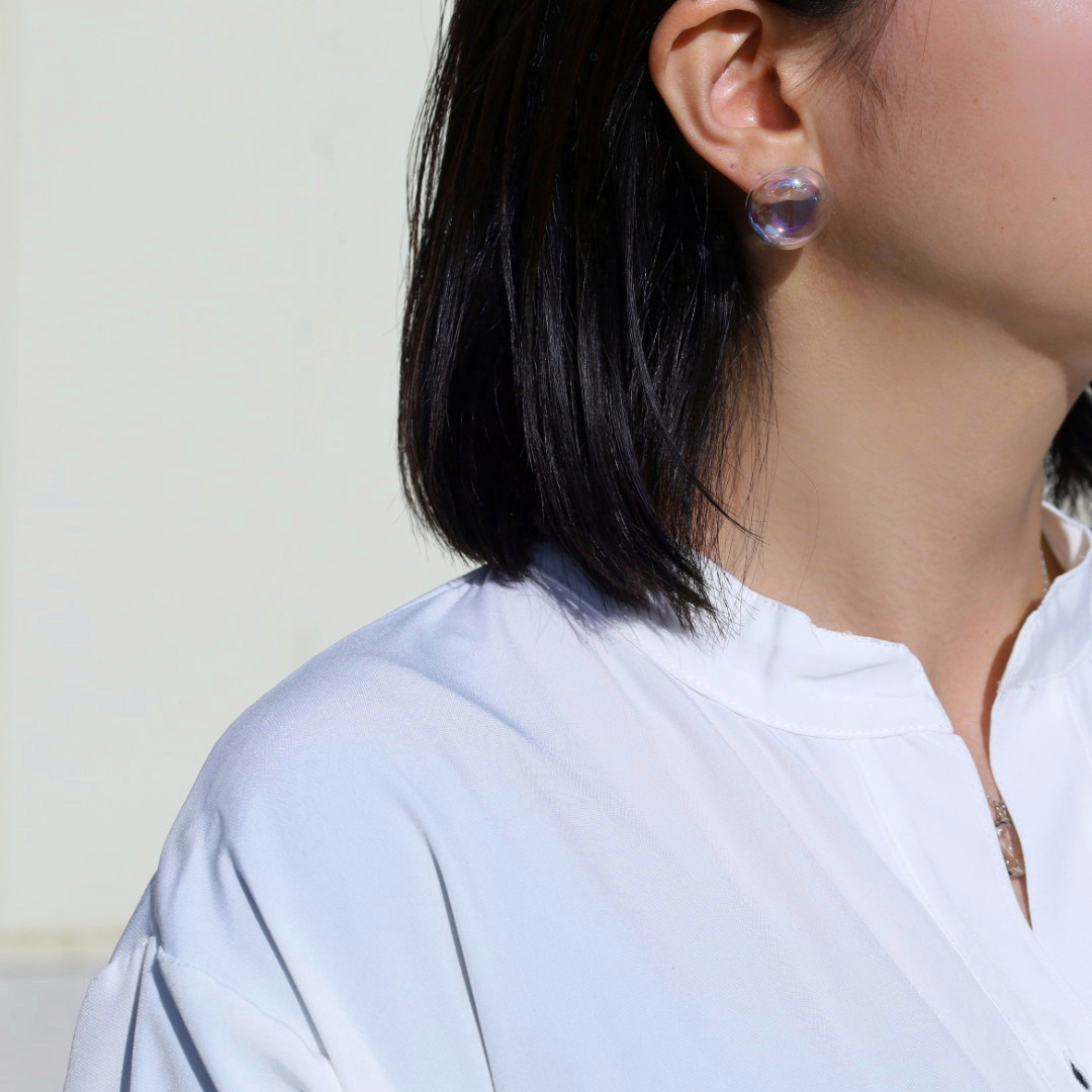 ガラスの シャボン玉　-floating-　ピアス　アレルギー対応金具使用