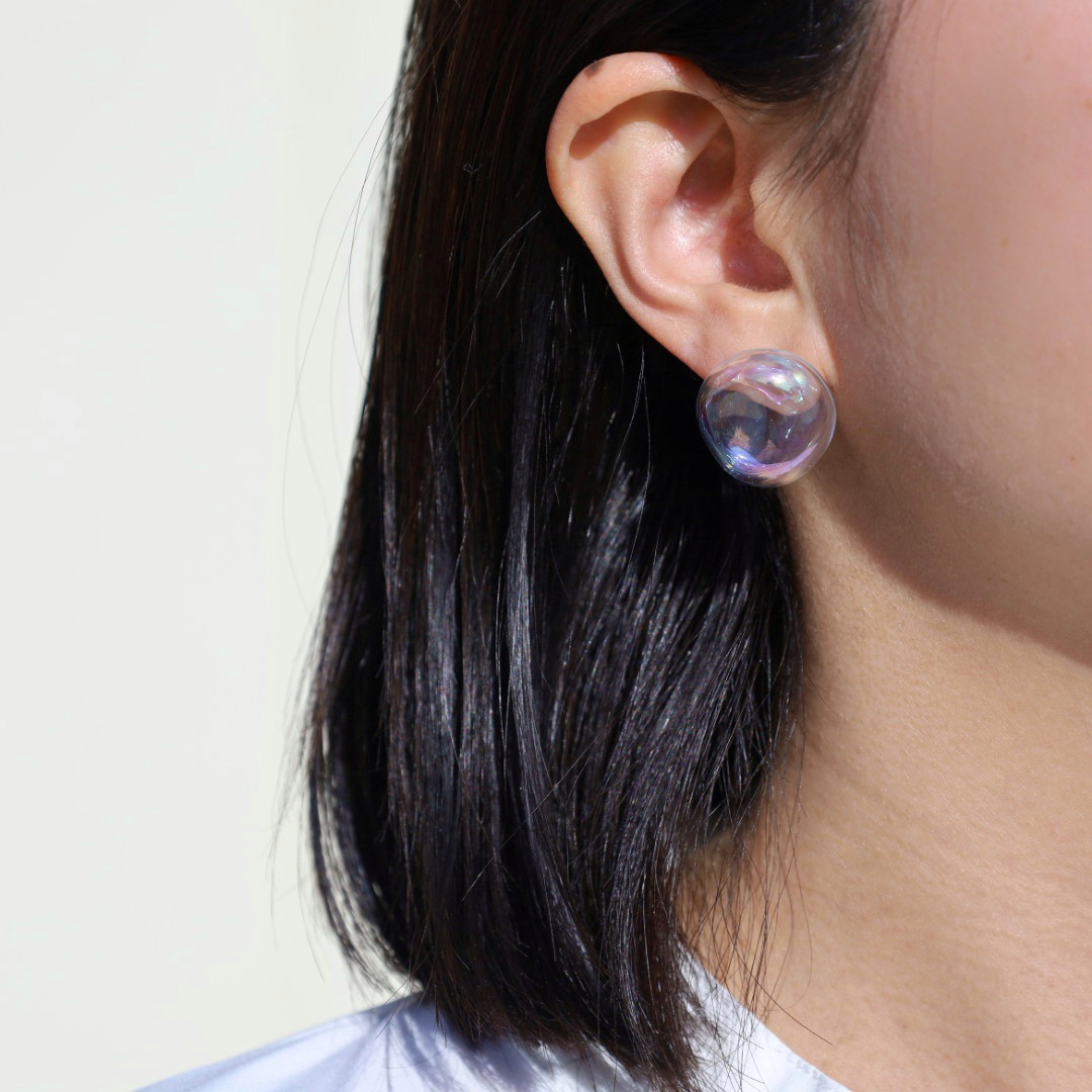 ガラスの シャボン玉　-floating-　ピアス　アレルギー対応金具使用