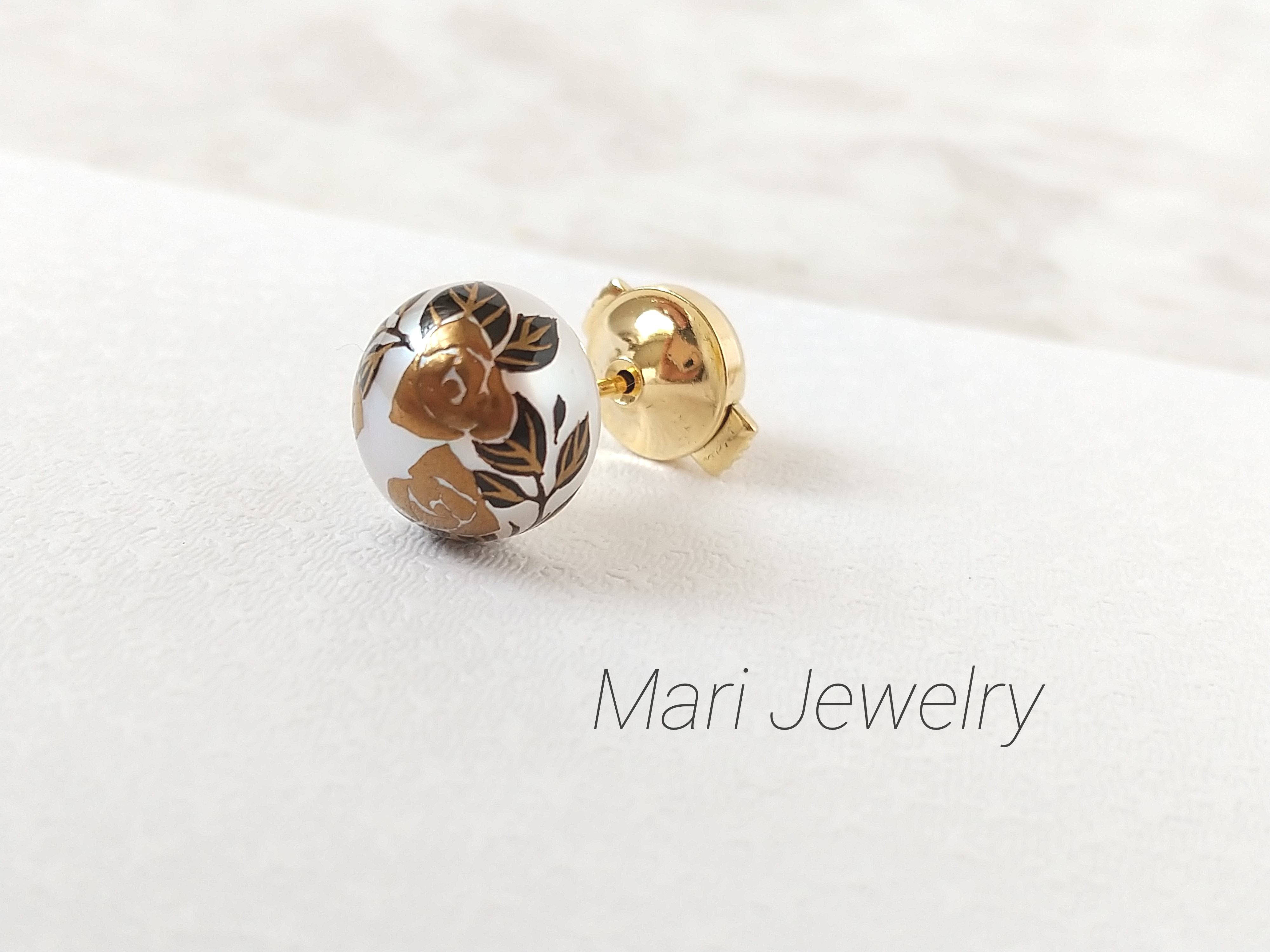 蒔絵パールピンブローチ / バラ / maki-e pearl pin brooch / Rosas