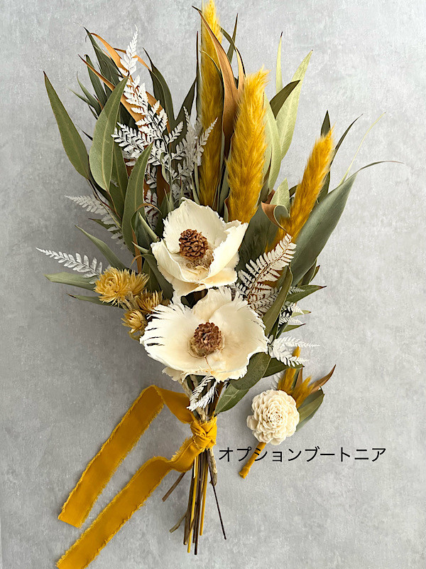 イエローのホワイトのドライフラワーブーケMサイズ