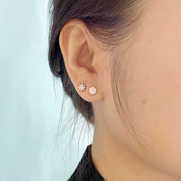 Hexagon Studs earring(1 PC),SV925 4枚目の画像