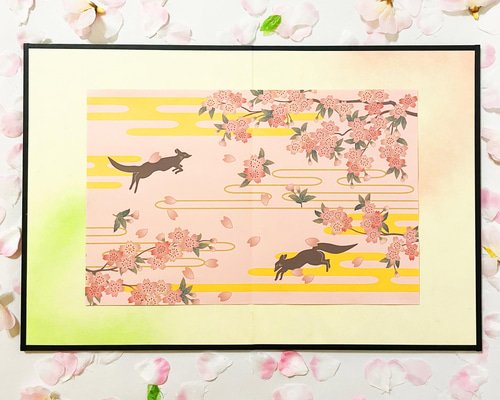 可愛いもふもち動物のイラスト画 額縁付き （可愛いもふもち動物