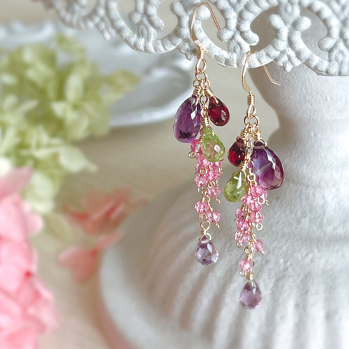 14kgf】アメジスト×春色天然石＊ピアス ピアス（フック・チェーン