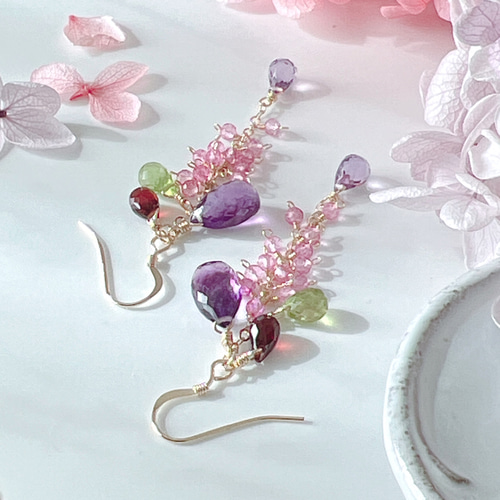 専用　ピンクアメジスト　ツイスト　宝石質　プレシャスオパール　ピアス　14kgf 専用 ピンクアメジスト ツイスト 宝石質 プレシャスオパール ピアス 14kgf
