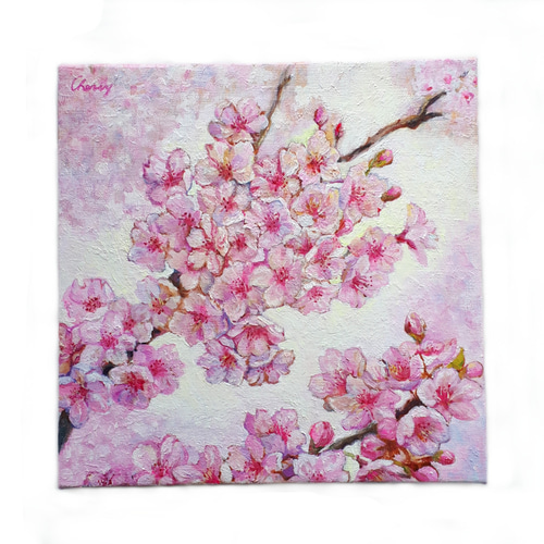 一点物】『 ビビットな桜 』油絵 油彩 油画 絵画 インテリア 一点物】『 ビビットな桜 』油絵 油彩 油画 絵画 インテリア