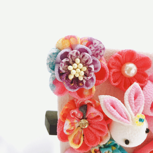 羽子板 雛人形 初節句 黒 かわいい 卓上 つまみ細工 花 出産祝い